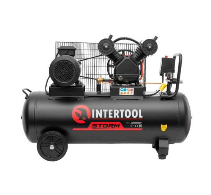 Компресор 100 л, 3 кВт, 380 В, 10 aтм, 500 л/хв., 2 циліндри INTERTOOL PT-0013