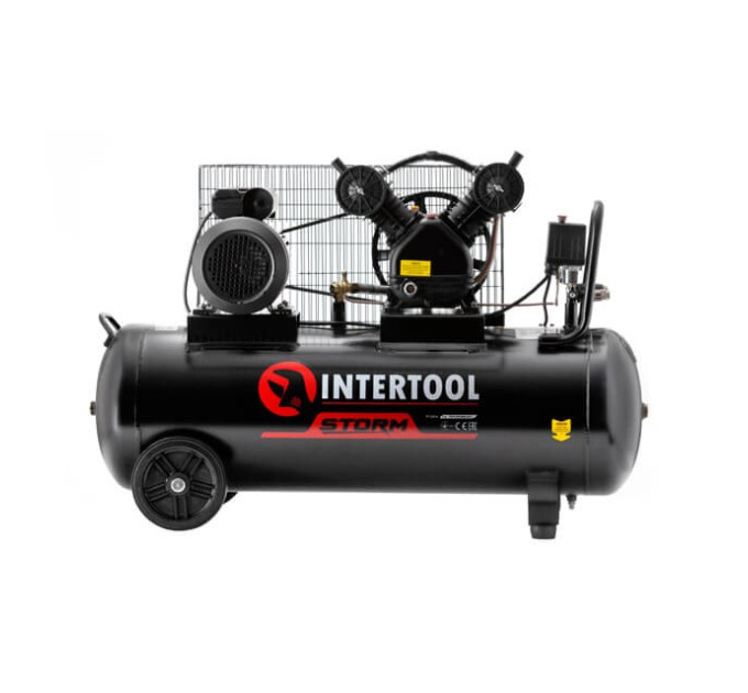 Компресор 100 л, 3 кВт, 220 В, 10 aтм, 500 л/хв., 2 циліндри, STORM INTERTOOL PT-0014