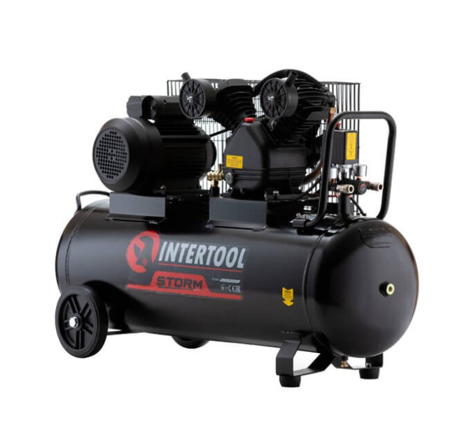 Компресор 100 л, 3 кВт, 220 В, 10 aтм, 500 л/хв., 2 циліндри, STORM INTERTOOL PT-0014