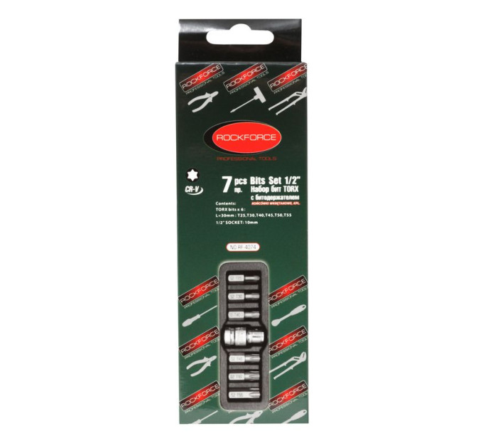 Набір біт TORX з бітотримачем, 7пр.1/2 (L: 30мм; Т25, Т30, Т40, Т45, Т50, Т55), в ложементі