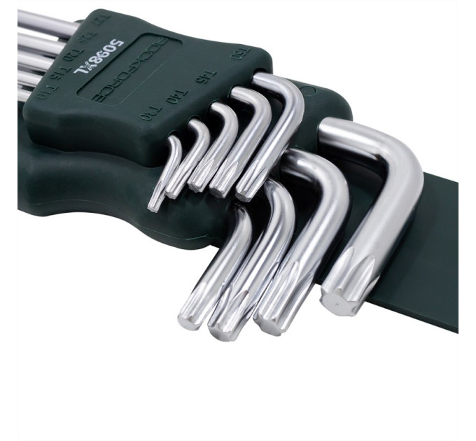 Набор ключей TORX Г-образных экстра длинных, 9пр. (Т10, Т15, Т20, Т25, Т27, Т30, Т40, Т45, Т50) ROCKFORCE RF-5098XL