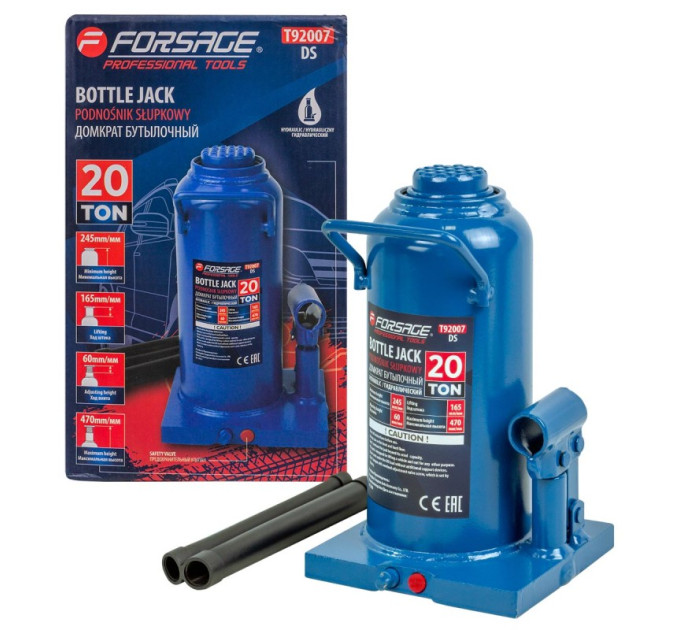 Домкрат пляшковий 20т низький з клапаном (h min 245мм, h max 470мм) Forsage F-T92007