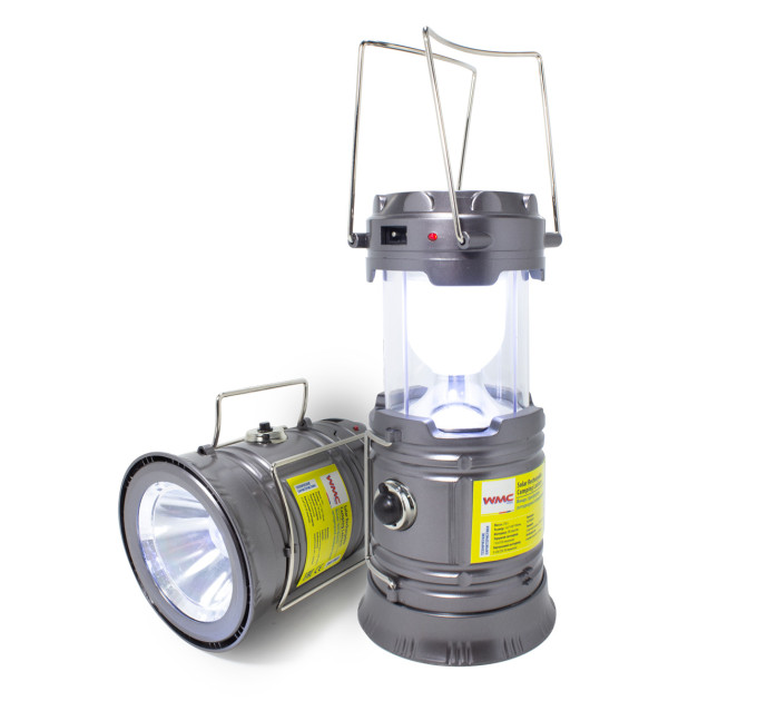 Фонарь-трансформер светодиодный аккумуляторный (торц. свет: 1LED/50LUM, боковой свет: 6LED/30LUM, заряд: сон. батарея, кабель 220V/USB, t заряд. 3-5ч, серый) WT-JBEL9901