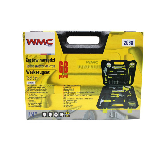 Набір інструментів з шуруповертом 68пр.1/4'' (6гр.) WMC TOOLS 2068