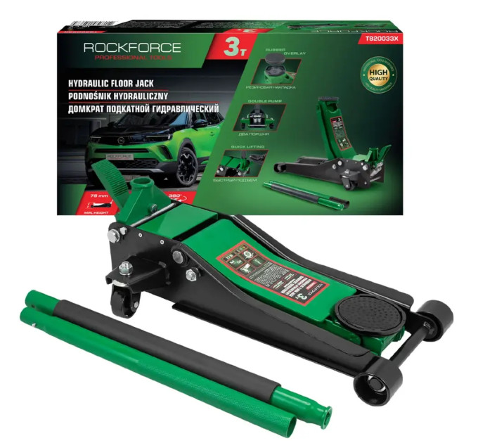 Домкрат підкатний 3т (75-465мм) двопоршневий з педаллю Rockforce RF-T820033X