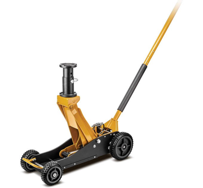 Подкатный гидравлический домкрат JCB на резиновых колесах в комплекте с удлинителями 2.5т (h min 140 мм, max 677 мм, удлин.76x54 мм 2 шт, колеса 150/200 мм) JCB-TH32506S