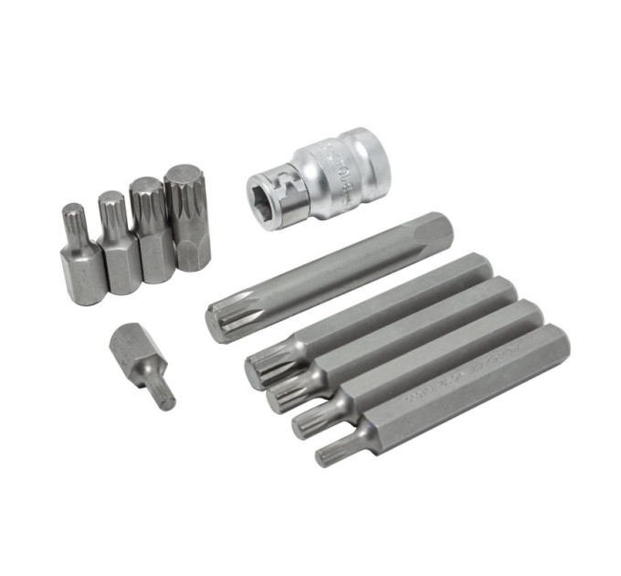 Набір біт SPLINE з бітотримач, 11пр. 1/2 "( L : 30 / 75мм; M5, М6, М8, М10, M12) Forsage F-4112C
