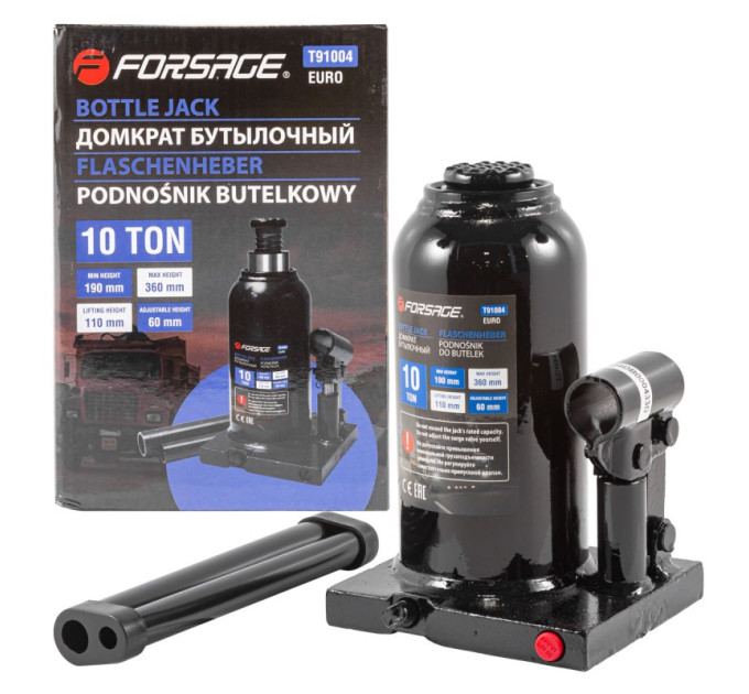 Домкрат бутылочный 10т (190-360мм) с клапаном Forsage F-T91004