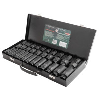Набор ударных головок 1/2'' 33пр. (6гр.)(L-38мм:8-24,27,30,32мм, L-78мм:10,12-15,17,19,21,22,24,27,30,32мм)в металл кейсе