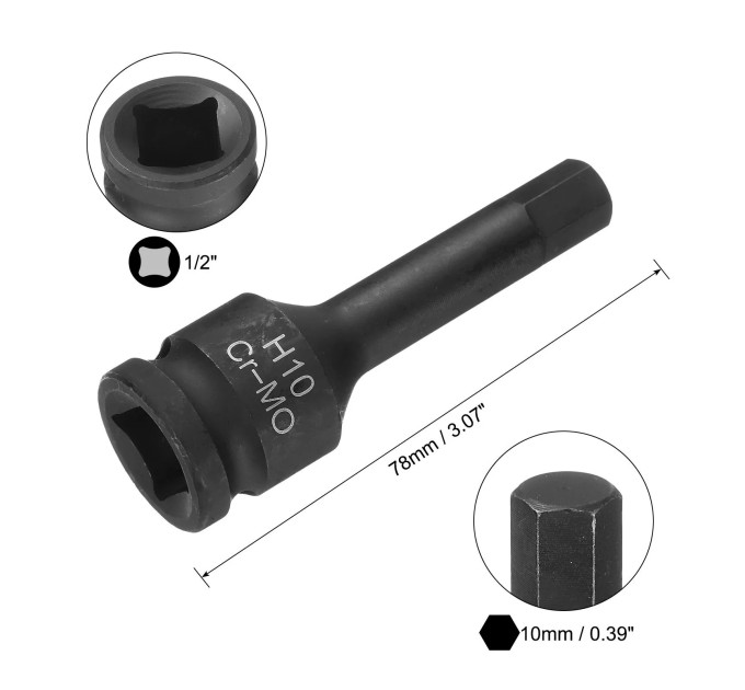 Головка 1/2" з насадкою Hex 10мм ударна FORCEKRAFT FK-24407810MPB