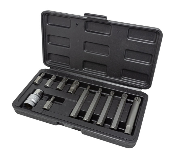 Набір біт SPLINE з бітотримач, 11пр. 1/2 "( L : 30 / 75мм; M5, М6, М8, М10, M12) Forsage F-4112C