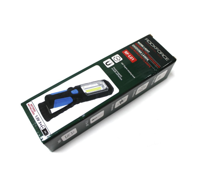 Лампа светодиодная (4W COB LED + 1W, 2 магнита, крючок, 180гр., 250Lm, 1.5V, 3хАА,)