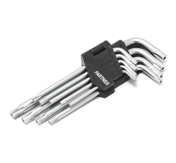 Набір ключів Г-подібних TORX довгих, 9пр. (1,5-10мм), в пластиковому тримачі