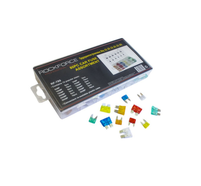 Запобіжники прапорцеві, 80пр. (5А, 10А, 15А, 20А, 25А, 30А) ROCKFORCE RF-789