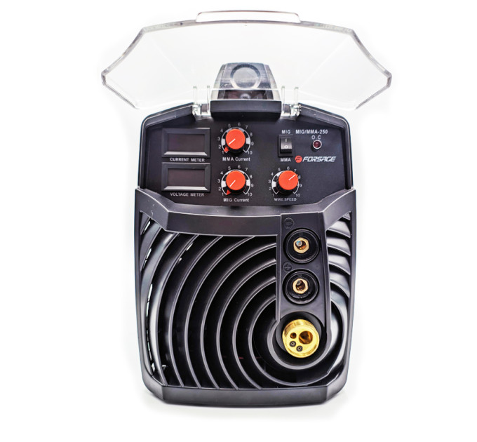 Сварочный аппарат Profi MIG, MMA (220V, 7.2кВт, 20-250А, электрод 1,6-5мм, проволока 0.6-1мм, к-т мощности 0.98, раб. цикл 60%, IP2IS) с аксессуарами FORSAGE F-MIG/MMA25