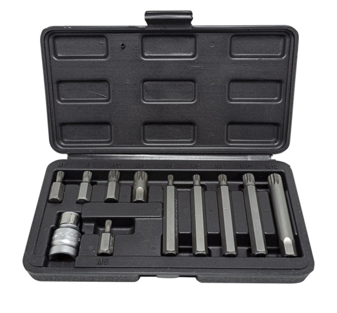 Набір біт SPLINE з бітотримач, 11пр. 1/2 "( L : 30 / 75мм; M5, М6, М8, М10, M12) Forsage F-4112C