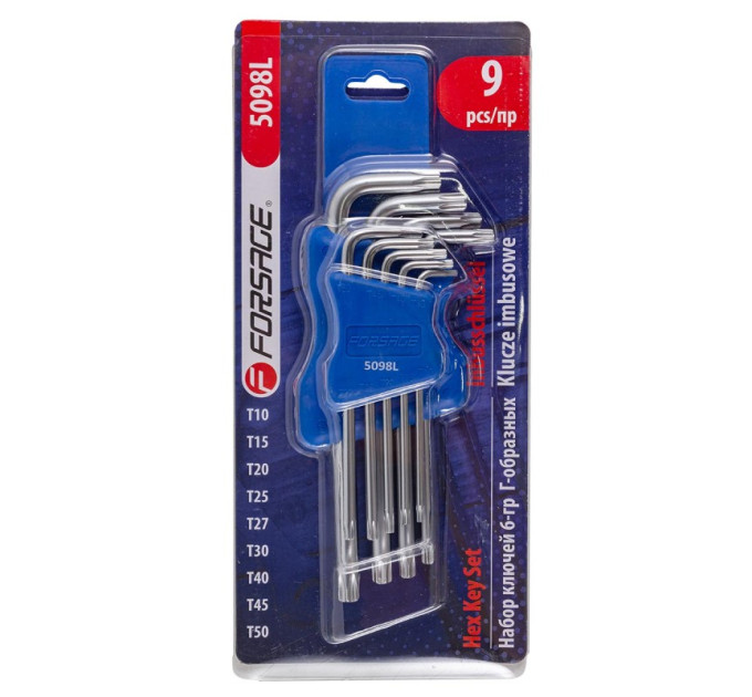 Набір ключів Г-подібних TORX довгих 9пр.(Т10, Т15, Т20, Т25, Т27, Т30, Т40, Т45, Т50) Forsage F-5098L