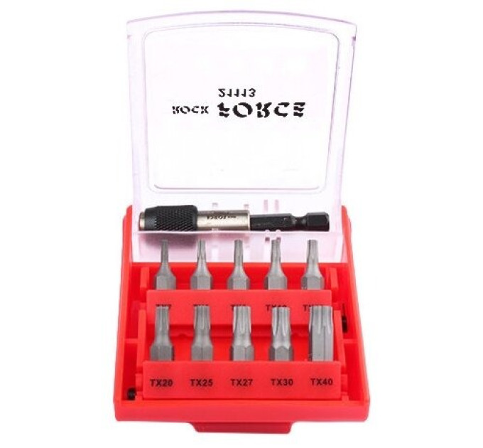 Набір біт 11пр. 1/4" Torx з бітотримачем (T10, T15, T20, T25, T27, T30, T40, T7, T8, T9; L-25мм) ROCKFORCE RF-21113