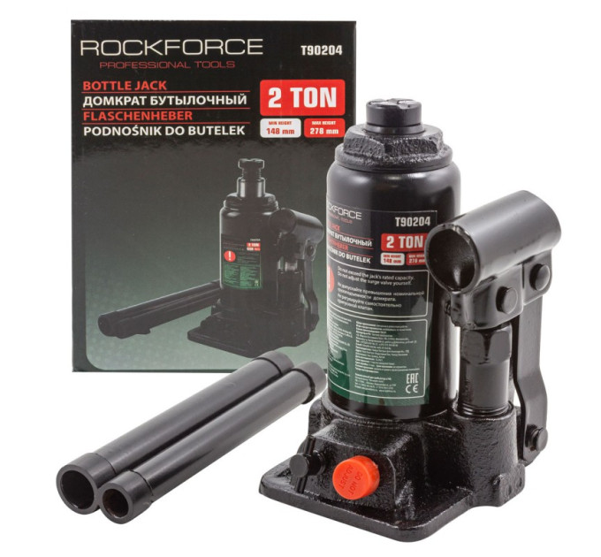 Домкрат пляшковий 2т (148-278мм) з клапаном ROCKFORCE RF-T90204