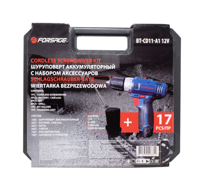 Шуруповерт аккумуляторный 12V,1.3Ah патрон 0,8-10мм Forsage F-BT-CD11-A1 12V