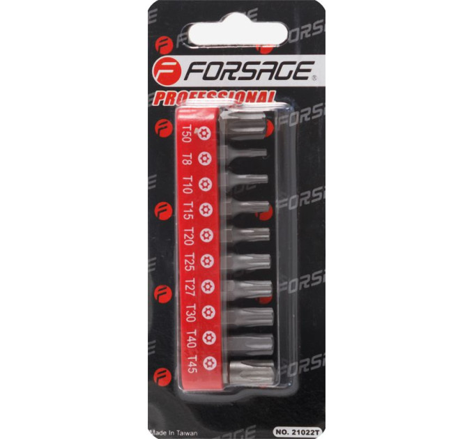 Набір біт 1/4" Torx з отвором 10пр. (TH 8,10,15,20,25,27,30,40,45,50-25мм)