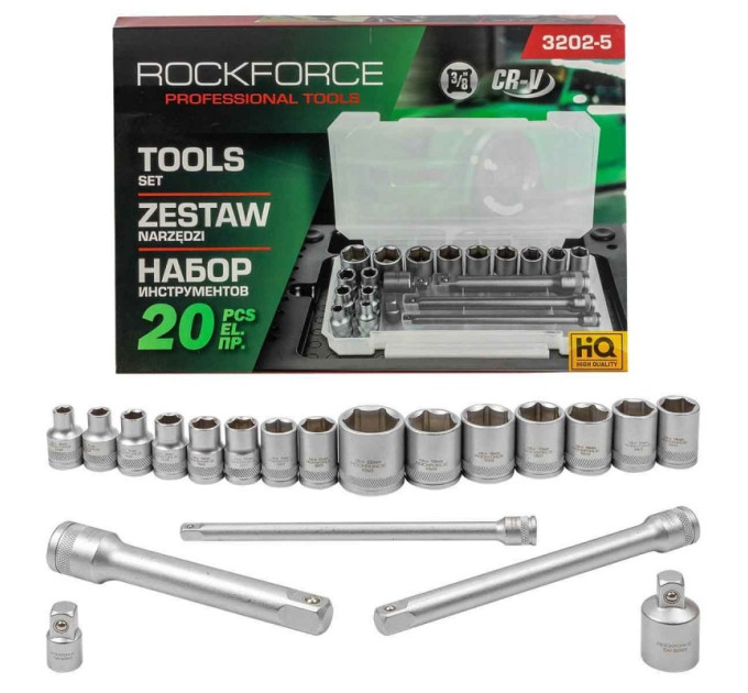 Набір інструментів 20 предметів, 3/8", 6-22 мм ROCKFORCE RF-3202-5