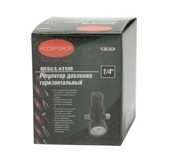 Регулятор давления воздуха с индикатором 1/4"(F)x1/4"(M) (0-12bar, верхнее расположение регулятора) ROCKFORCE RF-70714