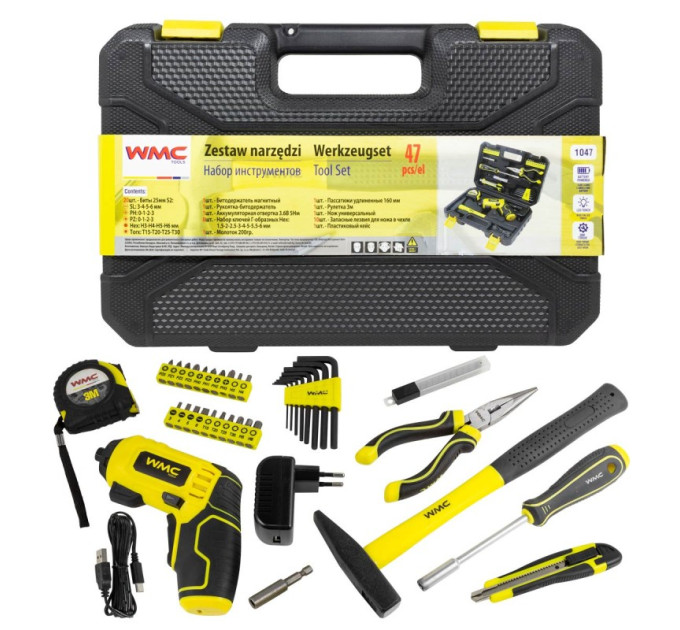Аккумуляторная отвертка с набором инструментов 47 предметов WMC TOOLS 1047