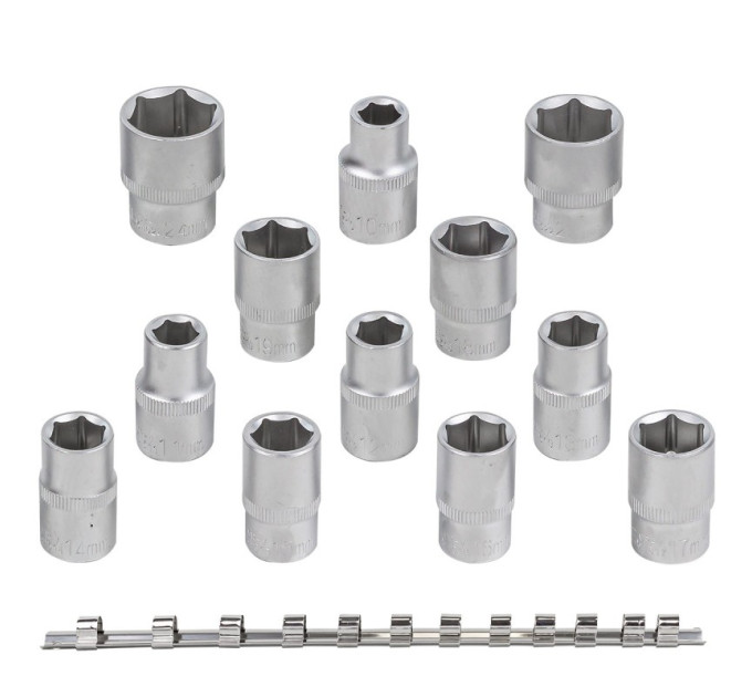 Набор головок 1/2" 12 пр. (6гр. – 10-19, 22, 24мм) на планке ROCKFORCE RF-4121-5
