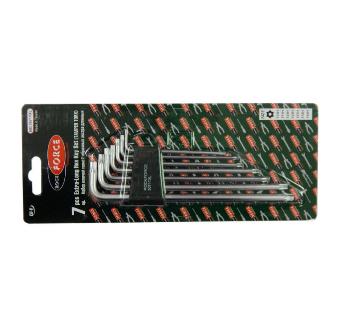 Набір ключів Г-подібних TORX екстра довгих з отвором, 7пр. (Т10Н,Т15Н,Т20Н,Т25Н,Т27Н,Т30Н,Т40Н), в