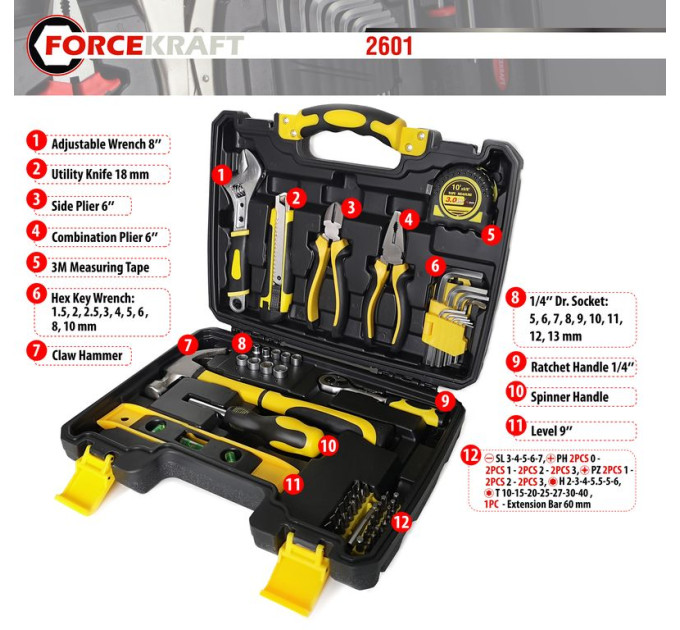 Набір інструментів 60пр. 1/4 "(6гр.) (4-13мм) FORCEKRAFT FK-2601