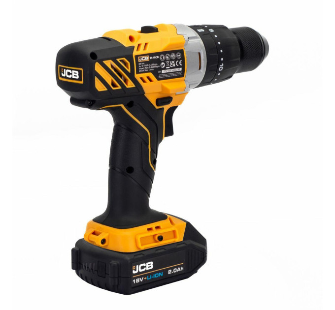 Дрель-шуруповерт аккумуляторный (JCB-18CD-BE) 18V, max 45Nm в комплекте с зарядным устройством (JCB-18VFC-E) 2.4A и аккумуляторной батареей (JCB-20LI-E) 2.0AH JCB-18CD-2XB-E