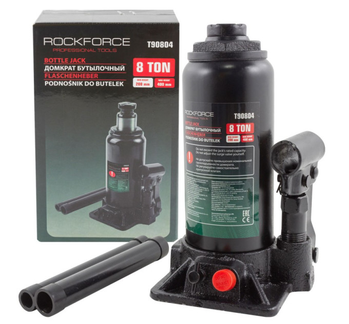 Домкрат пляшковий 8т (200-400мм) з клапаном ROCKFORCE RF-T90804 DS