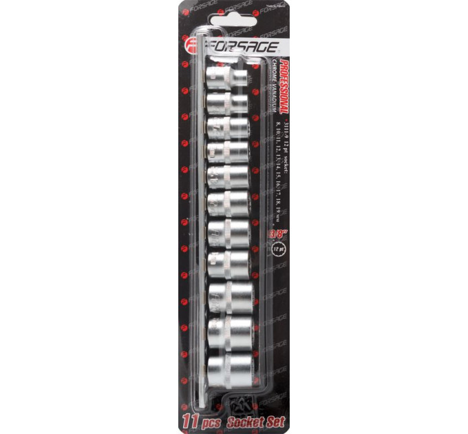 Набір головок 3/8" 12гр. 11пр.(8,10-19мм) на планці