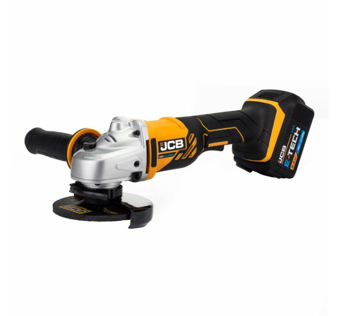Аккумуляторная углошлифмашина JCB 18V с диаметром диска 115 мм и комплектом зарядного устройства 2.4A и 2 батареями 5.0Ah JCB-18AG-5BG-E
