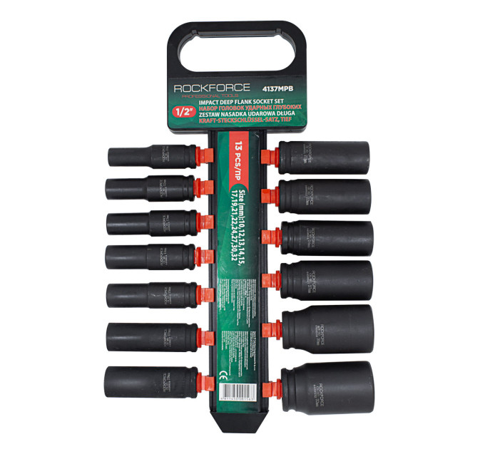 Набір головок ударних глибоких 13пр., 1/2 "(10, 12-15, 17, 19, 21, 22, 24, 27, 30, 32мм), на пластик