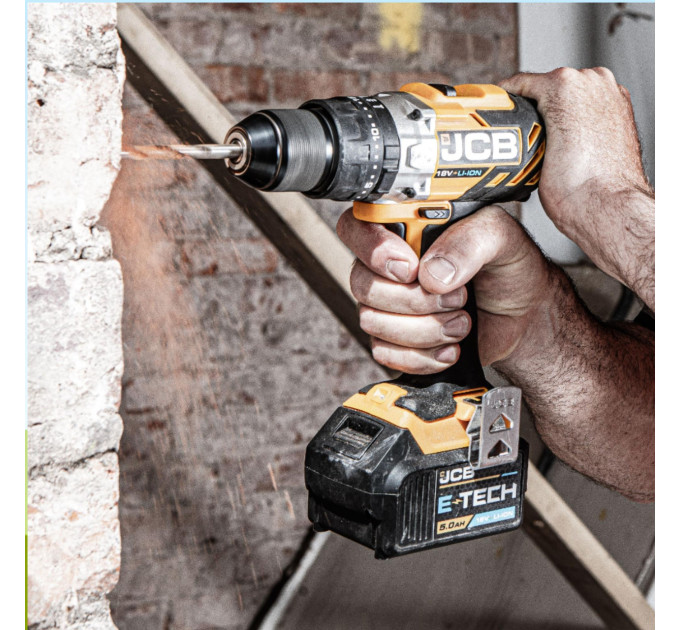 Дрель-шуруповерт аккумуляторный (JCB-18CD-BE) 18V, max 45Nm в комплекте с зарядным устройством (JCB-18VFC-E) 2.4A и аккумуляторной батареей (JCB-20LI-E) 2.0AH JCB-18CD-2XB-E