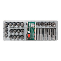 Набір головок 32пр. Е-профіль і біт-насадок TORX 32пр. (Е10-Е24, M5-M6,T50-Т70, T50H-T40H) в ложементі ROCKFORCE RF-T4322