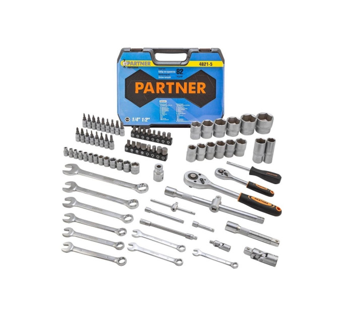 Набір інструментів 82 предмети 1/2'', 1/4'' (6гр.) (4-32мм) PARTNER PA-4821-5
