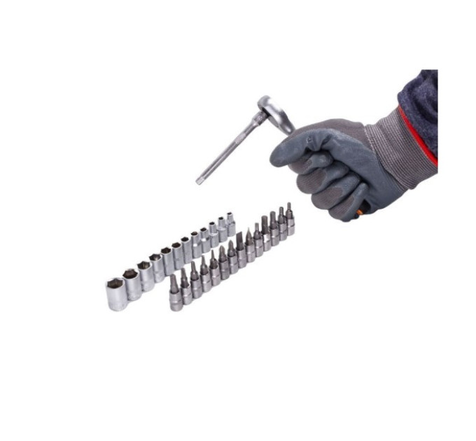 Набор головок и бит с трещоткой 28пр. 1/4'' (4-13мм; Torx:T10-T30; Hex:H3-H6; Slotted:SL4.5-SL7; Philips: PH1-PH2) IS-2028-5