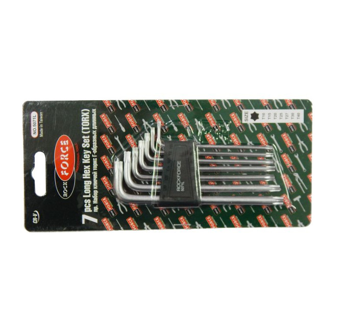 Набір ключів Г-подібних TORX довгих 7пр.(Т10,Т15,Т20,Т25,Т27,Т30,Т4), в пластиковому тримачі