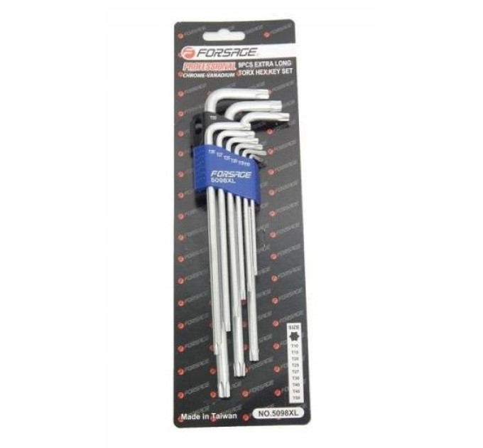 Набор ключей TORX Г-образных экстра длинных, 9пр. (Т10, Т15, Т20, Т25, Т27, Т30, Т40, Т45, Т50), в пластиков
