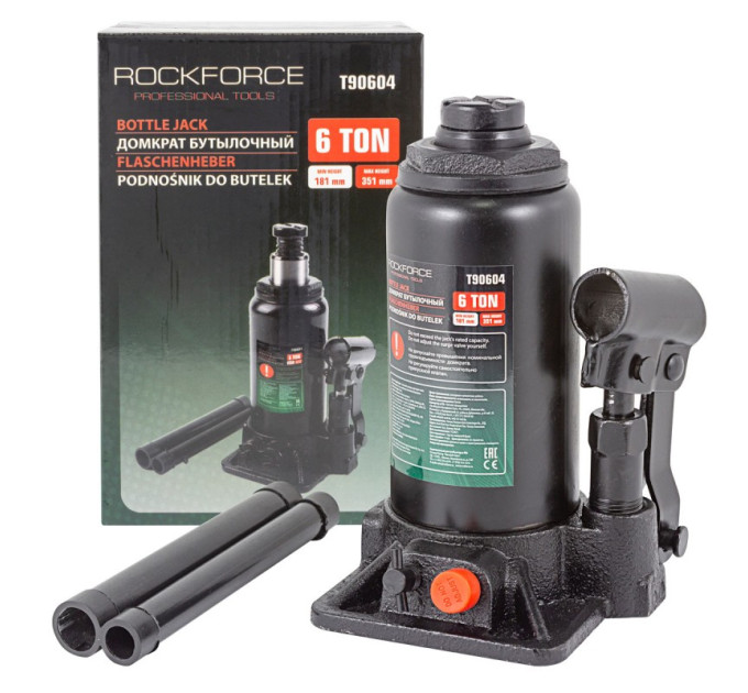 Домкрат пляшковий 6т (181-351мм) з клапаном RockForce RF-T90604(DS)