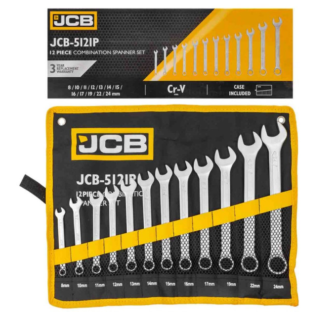 Набір ключів комбінованих 12пр. (8, 10-17, 19, 22, 24мм) JCB-5121P