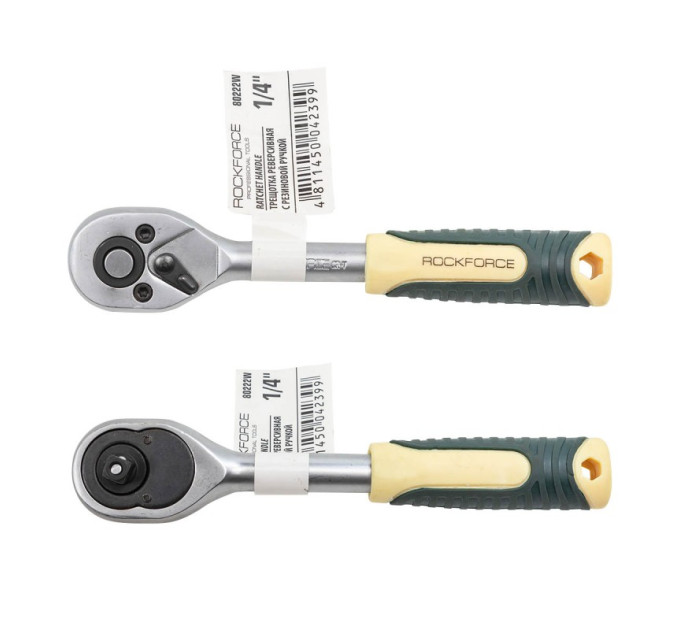 Тріскачка 1/4" реверсивна з гумовою ручкою (L-150мм, 48зуб) ROCKFORCE RF-80222W