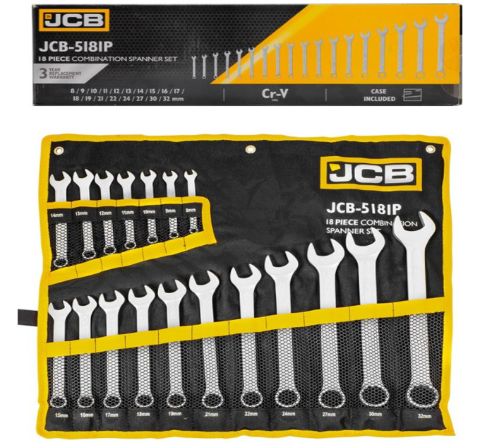 Набір ключів комбінованих 18пр. (8-19, 21, 22, 24, 27, 30, 32мм) JCB-5181P