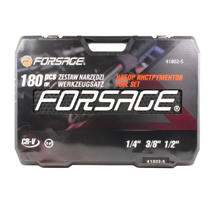 Набір інструментів 180 предметів 1/2", 1/4", 3/8" (6гр.)(4-32мм) FORSAGE F-41802-5