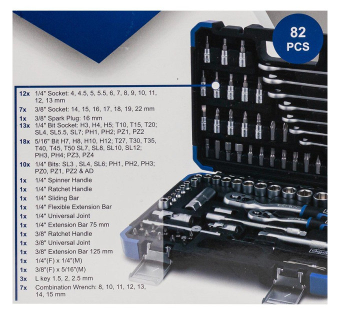 Набір інструменту 82 предмети 1/4"&3/8" (6-гр.) (4-22мм) SCHEPPACH SCH-4821-5DS