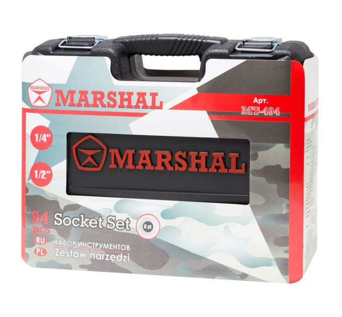 Набор инструментов 94 предмета 1/2'', 1/4'' (6гр.) (4-32мм) MARSHAL MT-494
