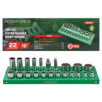 Набор универсальных (Spline) торцевых головок 1/2'', 22 предмета ROCKFORCE RF-50221(Q)(6)